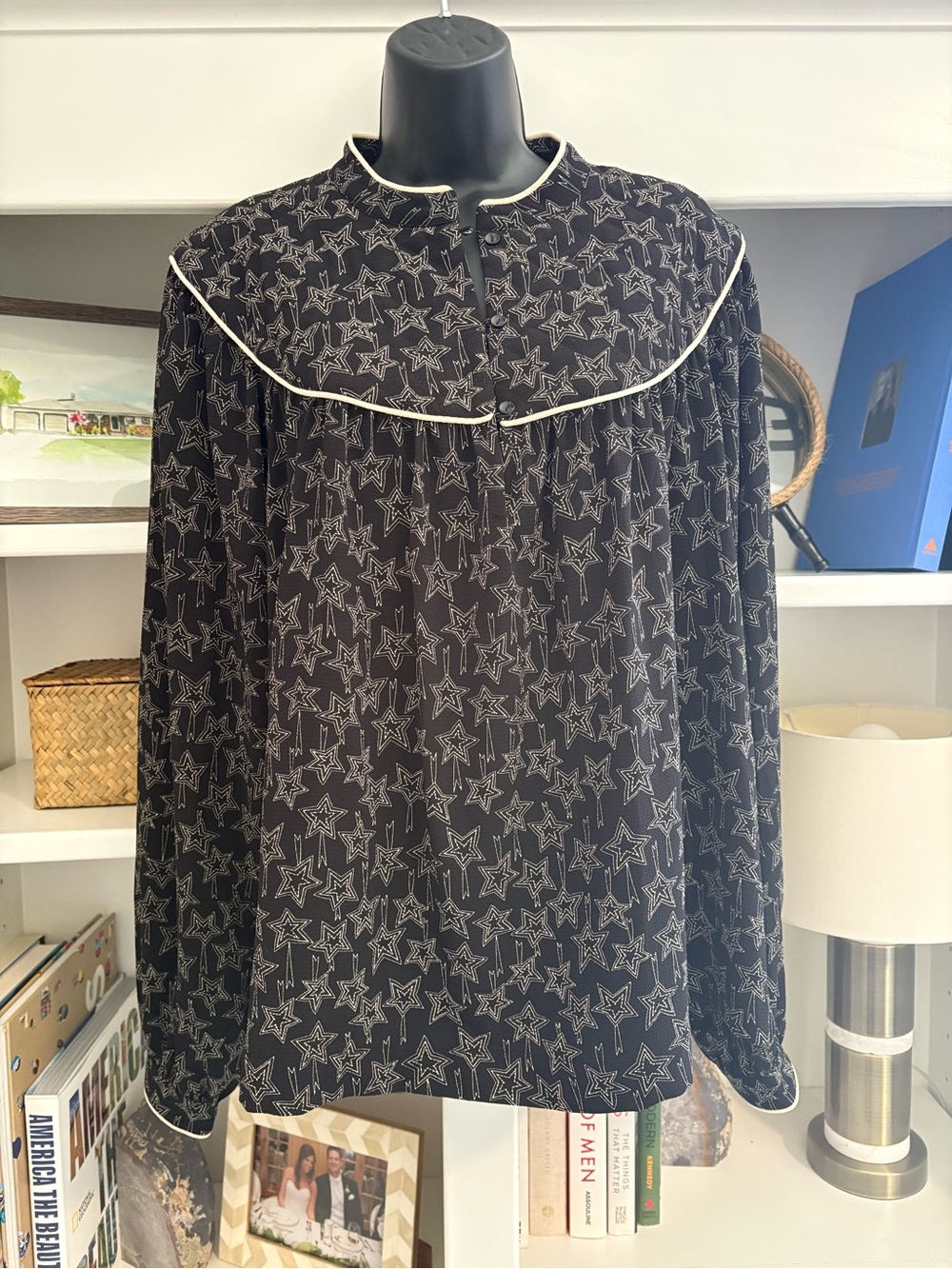 Stella Nova Black Star Print Blouse with Contrast Piping